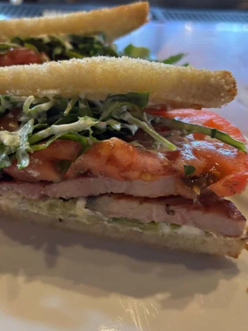 Our new BLT is killer! Thick cut bacon, house ricotta, olives, arugula and tomat