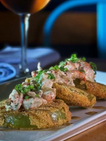 Tonight special! Fried green tomatoes with crawfish remoulade and spring onion v