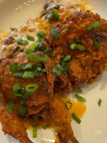 Sunday brunch time! Hot fried quail with biscuits and mushroom gravy! NEW on our
