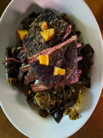 NEW on our spring menu! Wild boar ribs with pineapple glaze, pickled pineapple a