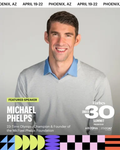 A legend is speaking at the #ForbesUnder30 Summit in Phoenix.⁣
⁣⁣⁣
@m_phelps00, 