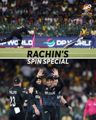Career-best T20I bowling figures from Rachin Ravindra in New Zealand’s pivotal w