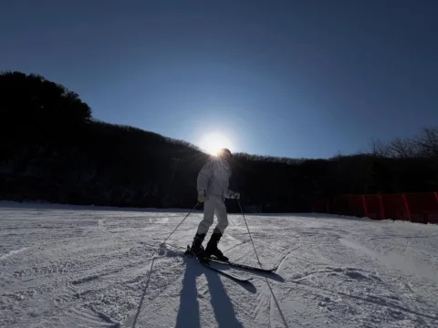 Morning skiing.