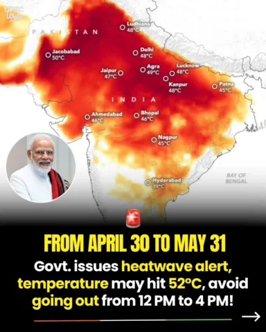 🚨 ALERT — India is under a severe heatwave alert from April 30 to May 31, with 