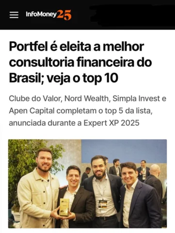 A melhor consultoria financeira do Brasil.

Na terceira edição do prêmio “XP Wea
