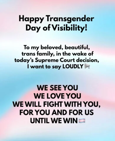 Happy Transgender Visibility Day! Trans people deserve more than to be seen- the