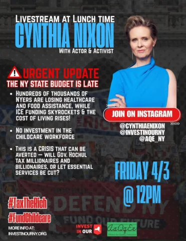 If you live in NYS join the lunchtime chat with activist and actress Cynthia Nix