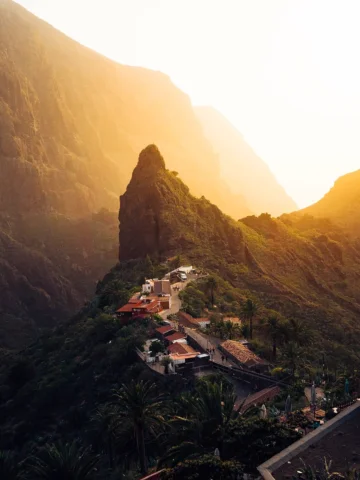 Golden light hitting the mountains around Masca⛰️☀️one of those moments that doe