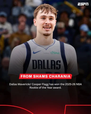 Mavs' Cooper Flagg has won the 2025-26 NBA Rookie of the Year award over his Duk