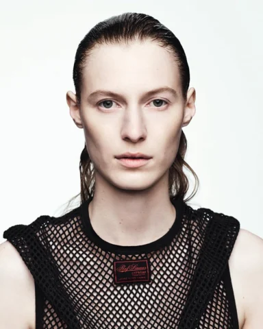 @juliaobis wearing RAF SIMONS’ final collection in the Spring/Summer 2023 issue 