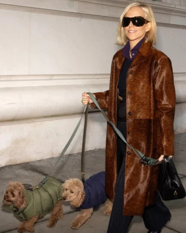 Tory in her favorite Runway Wrap sunglasses and the Resort ’26 calf hair coat, o