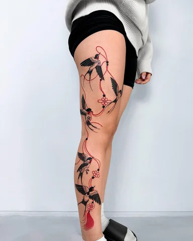 The swallow symbolizes good luck and happiness, with the belief that good things