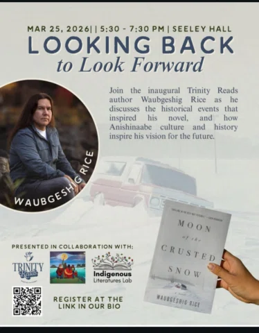 A beautiful evening with the inaugural Trinity Reads author, Waubgeshig Rice. Ni