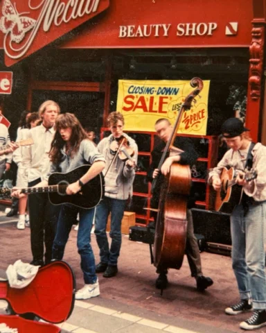 Grafton Street c.1988.. Neil, Mark, Colm, Eoin, Glen ( & Paddy Casey’s head just