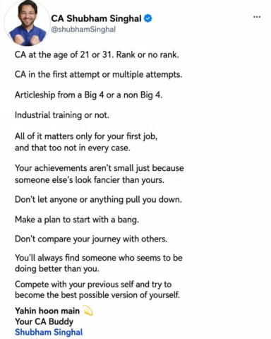 Stop comparing. Start improving. Compete with your previous self. 💙

ca student