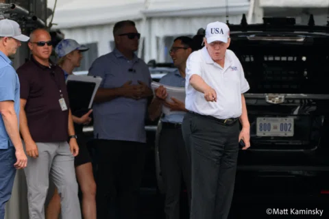 After arriving back at the White House from a day at Trump National Golf Club in