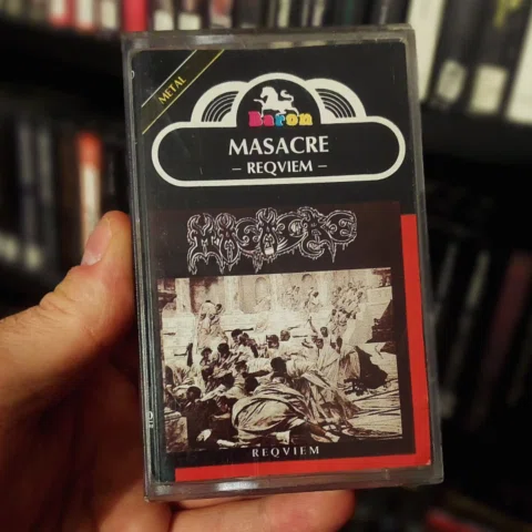 Now I'm playing 
Masacre's debut album "Reqviem." 
Cassette by Baron Records, 19