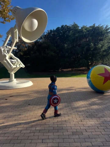 Captain America reported to Pixar for an epic candy loop, costume party, scaveng