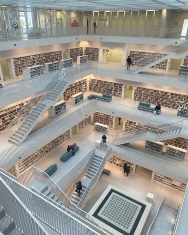 The library where I spoke in Stuttgart is like walking into an M C Escher drawin