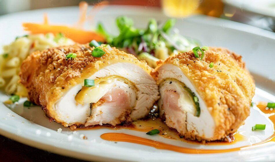 Chicken Cordon Bleu Crispy chicken cordon bleu stuffed with ham and cheese – Le Too Munch Kuta Lombok