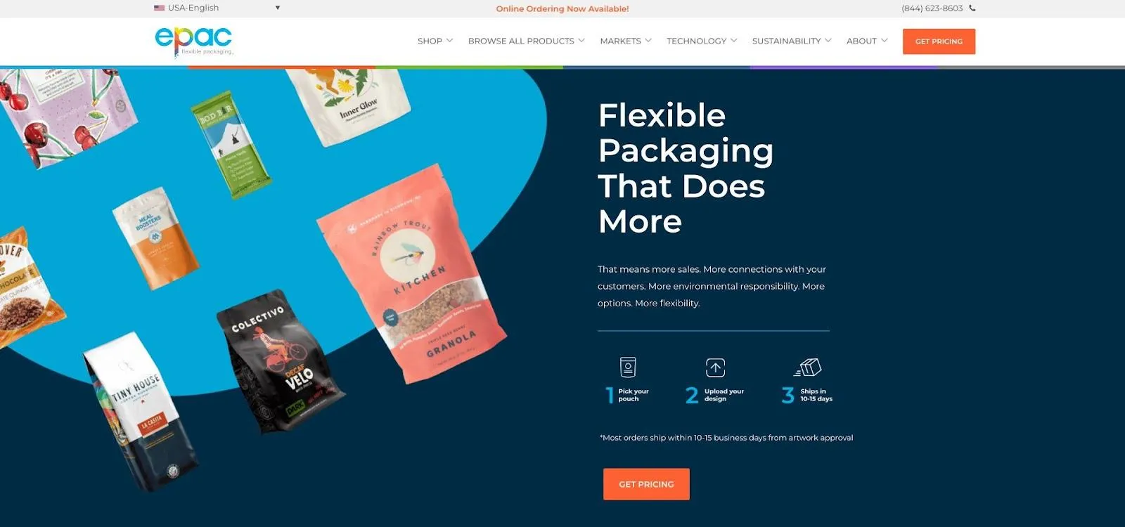 ePac digital flexible packaging and short-run pouch printing screenshot