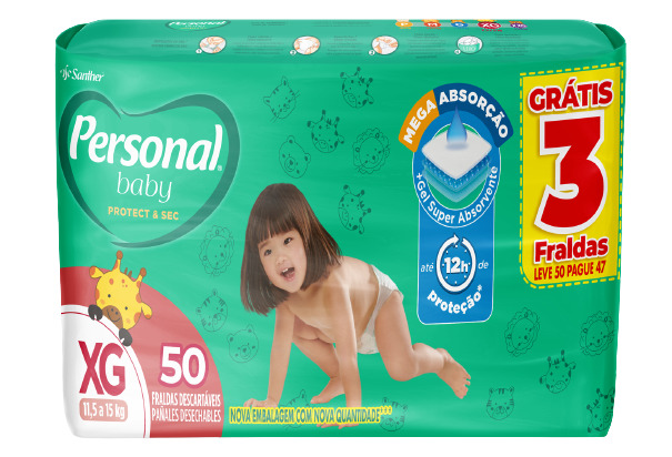 Fralda descartável Personal Baby Protect & Sec XG 50 unidades + grátis 3 fraldas