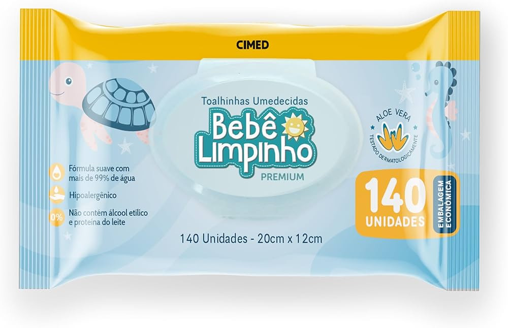 Toalhinhas Umedecidas Bebê Limpinho Premium 140 Unidades 20cm x 12cm