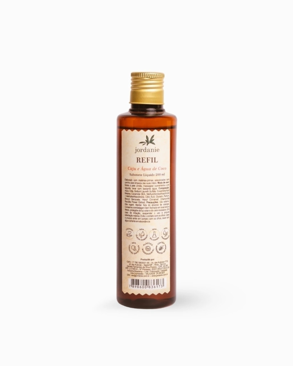 Refil sabonete liquido caju e agua de coco jordanie 200ml