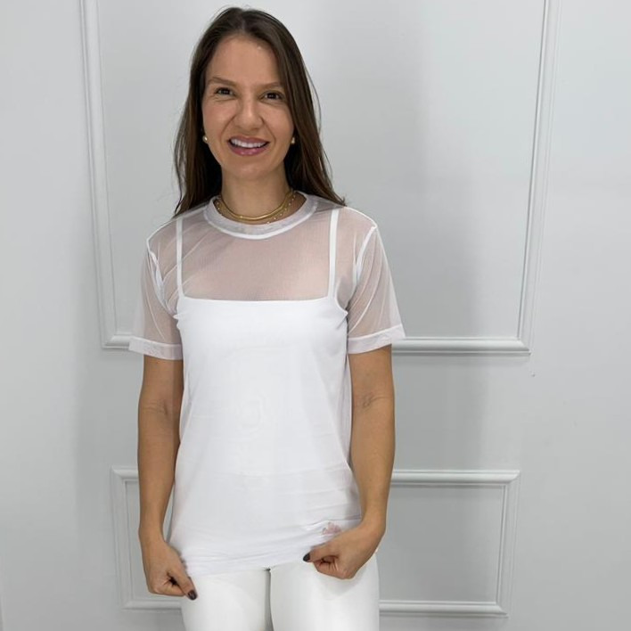 Camisetao de tule - branco - g/gg