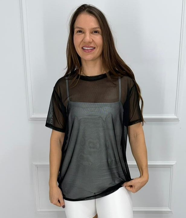 Camisetao de tule - preto - p/m