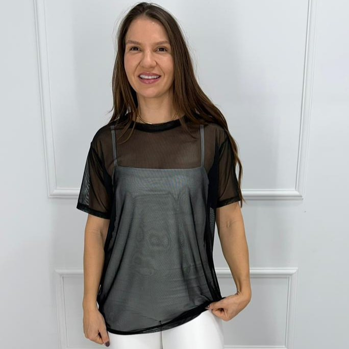 Camisetao de tule - preto - p/m