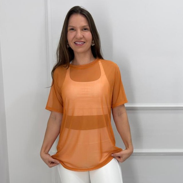 Camisetao de tule - laranja - p/m