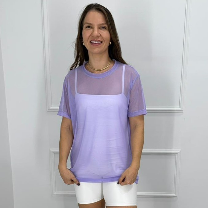 Camisetao de tule - lilas - p/m