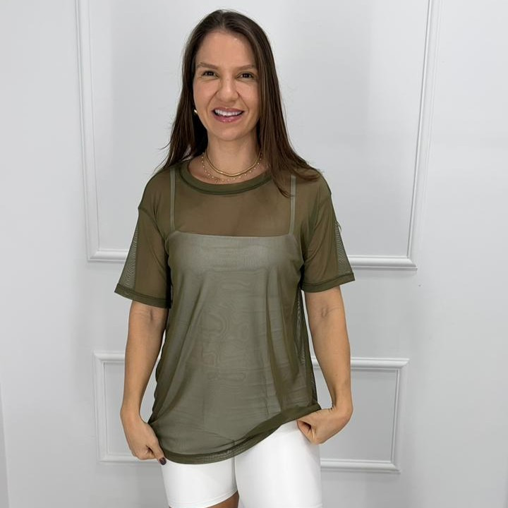 Camisetao de tule - verde militar - g/gg