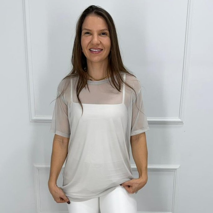 Camisetao de tule - cinza - p/m