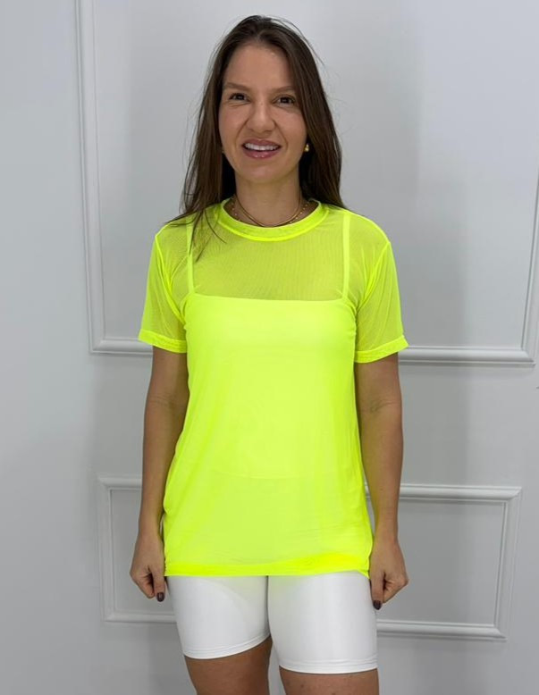 Camisetao de tule amarelo neon p/m