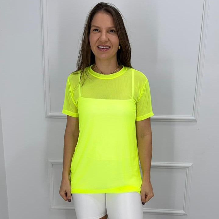 Camisetao de tule - amarelo neon - p/m