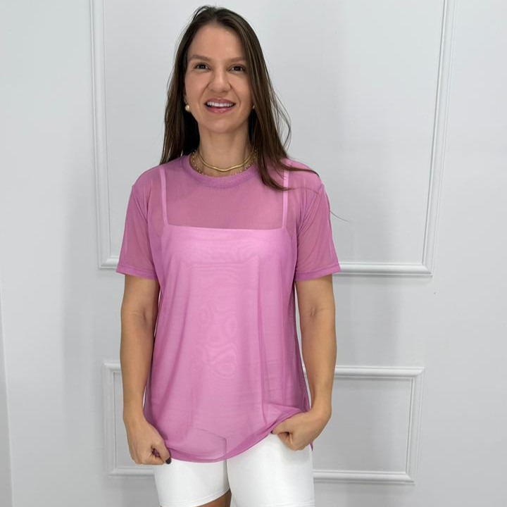 Camisetao de tule - rosa melissa - g/gg
