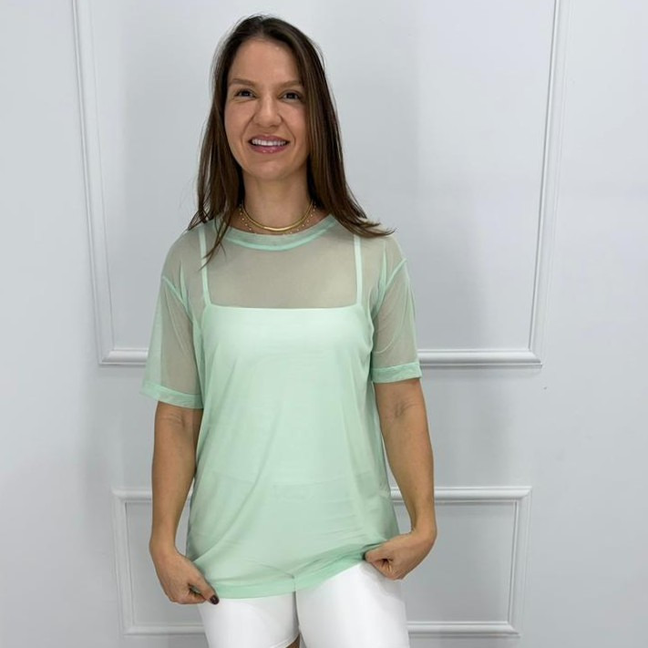 Camisetao de tule - verde agua - g/gg