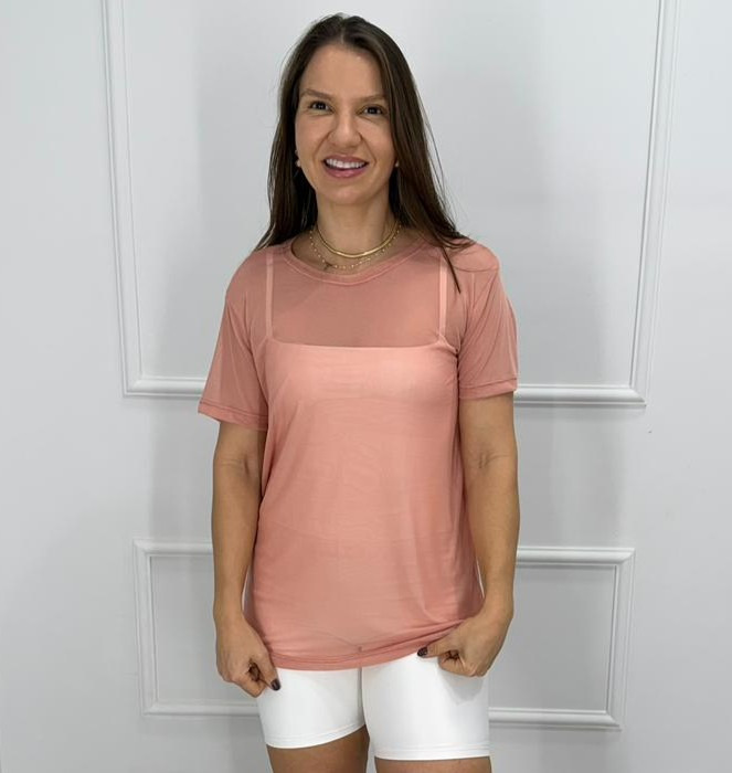 Camisetao de tule rose p/m