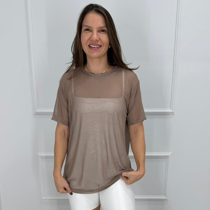 Camisetao de tule - castanho - p/m