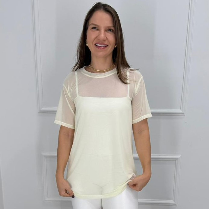 Camisetao de tule - off white - g/gg