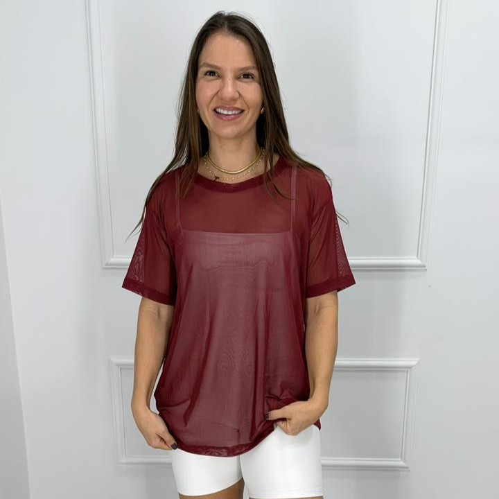 Camisetao de tule - rubro - p/m