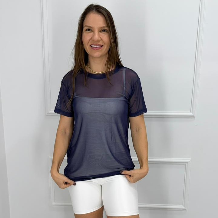 Camisetao de tule - azul marinho - p/m