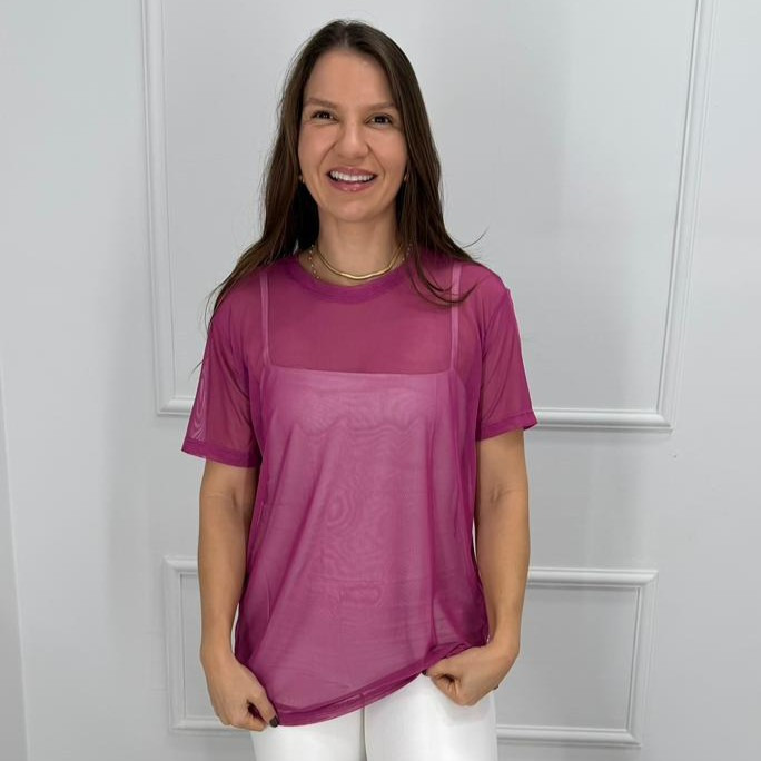 Camisetao de tule - rosa mate - p/m