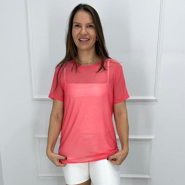 Camisetao de tule - pimenta rosa - p/m