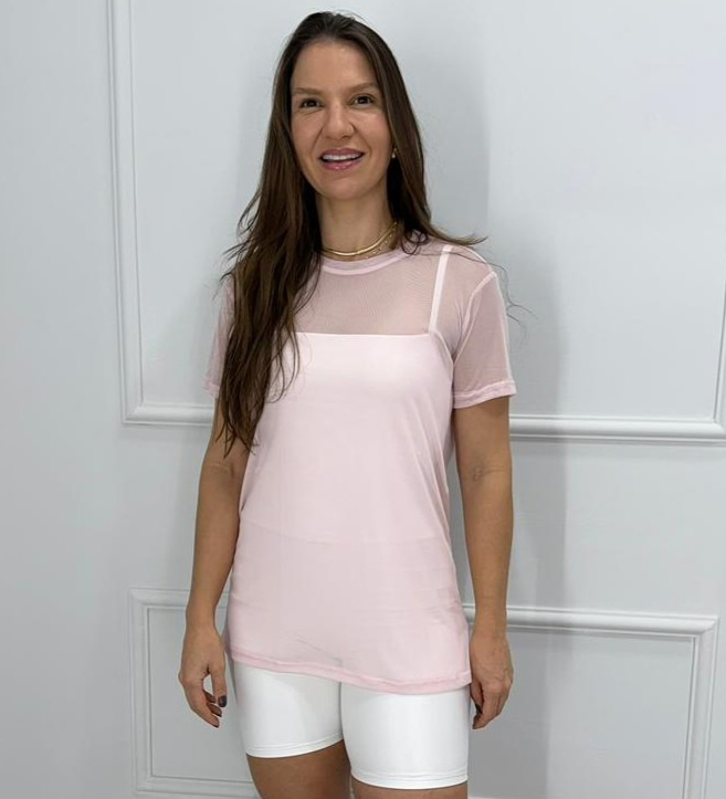Camisetao de tule rosa p/m
