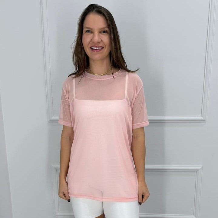 Camisetao de tule - rosa bebe - p/m