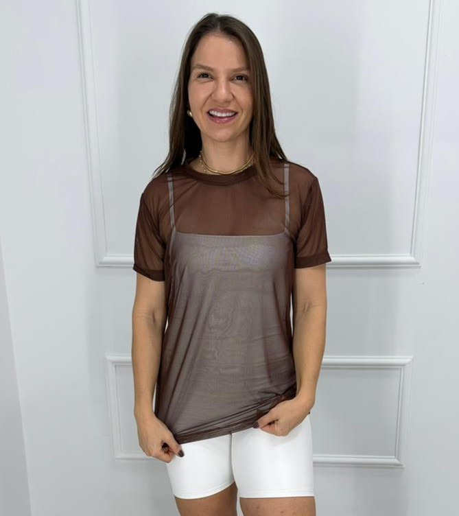 Camisetao de tule cacau p/m