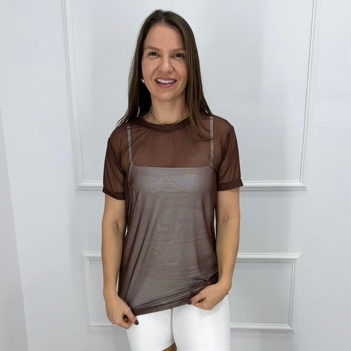 Camisetao de tule - cacau - p/m